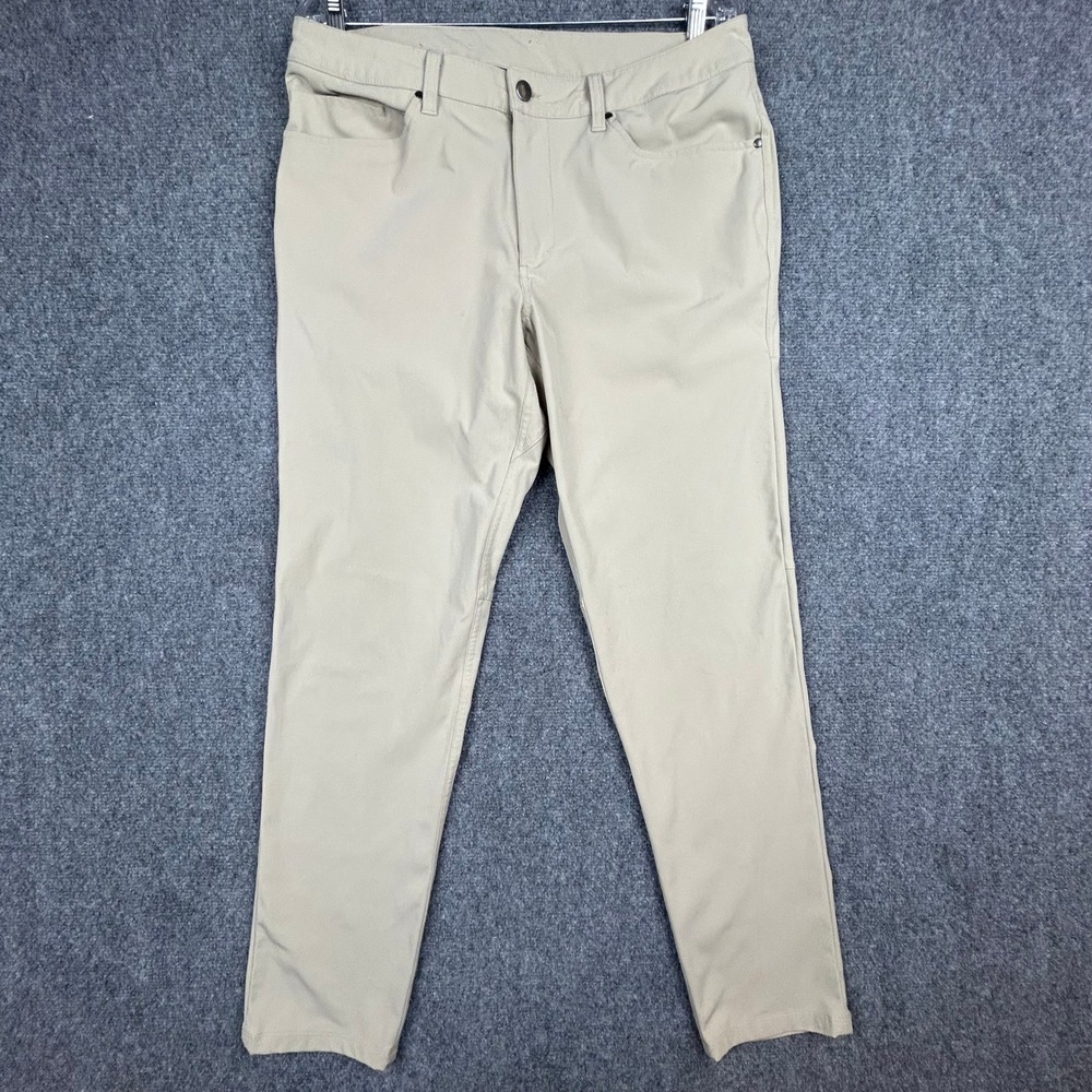 Lululemon Commission Pant Mens 34 Khaki Tan Slim Tapered 5-Pocket Tech Stretch